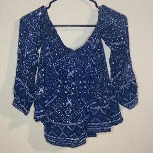 Blue and White Off the Shoulder Abercrombie Top